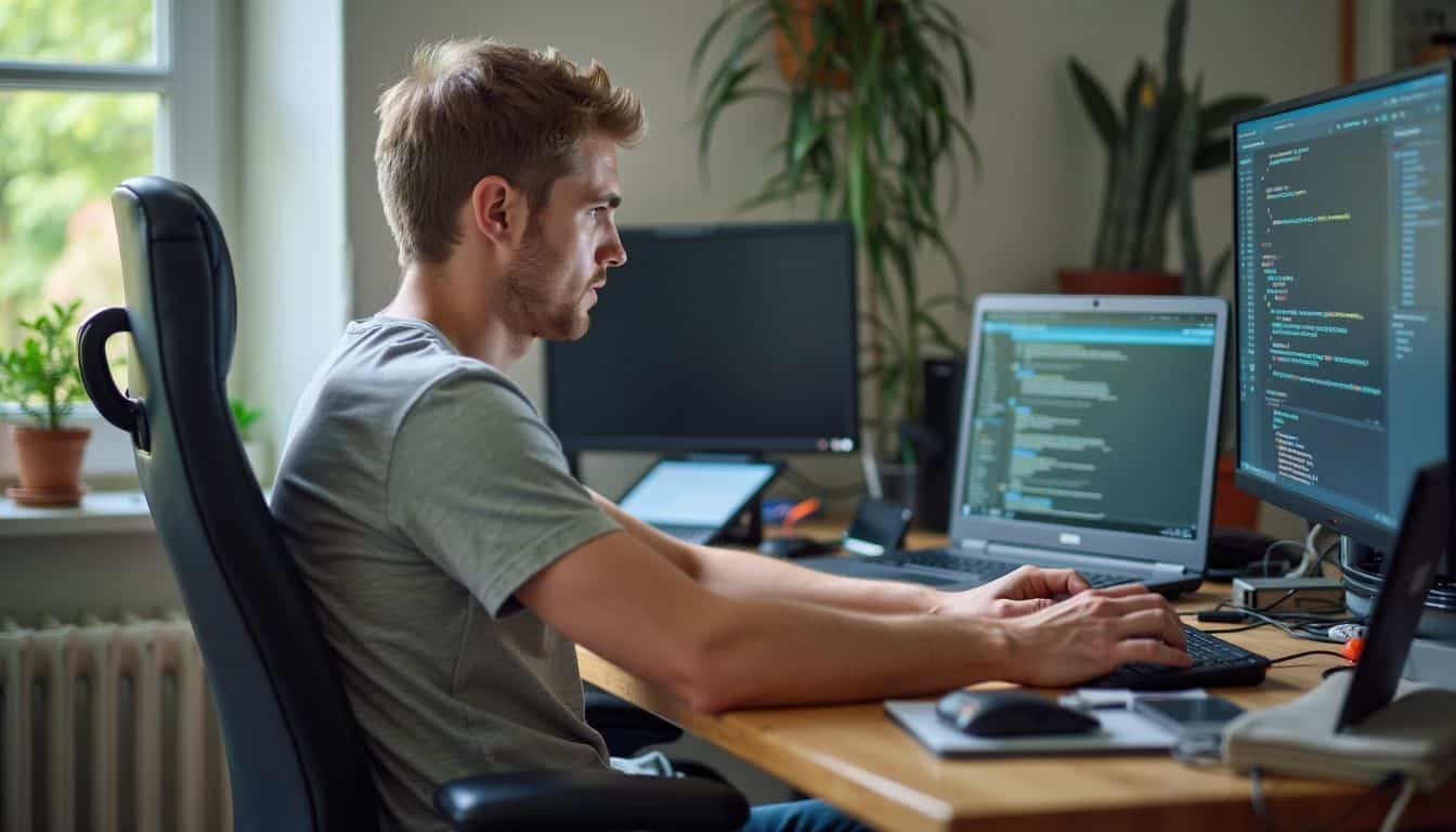 A man in his 30s working on enhancing online privacy.