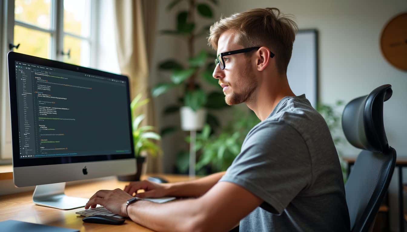 A man works on configuring proxy settings on his computer.