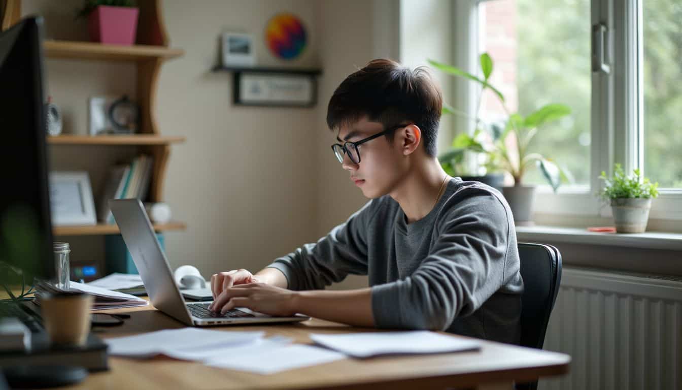 A young adult sets up a proxy using Google Chrome on laptop.