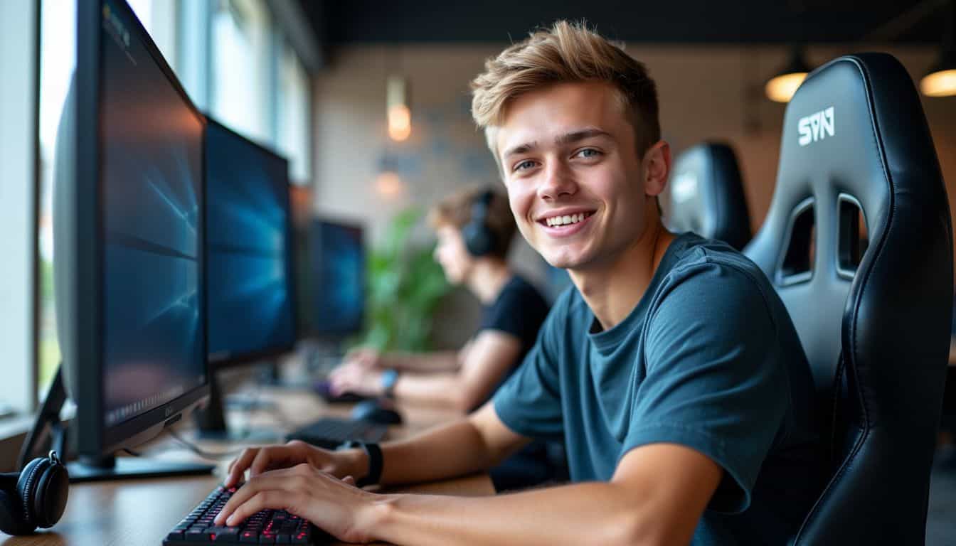 A male teenager in a modern esports training facility in Malaysia.