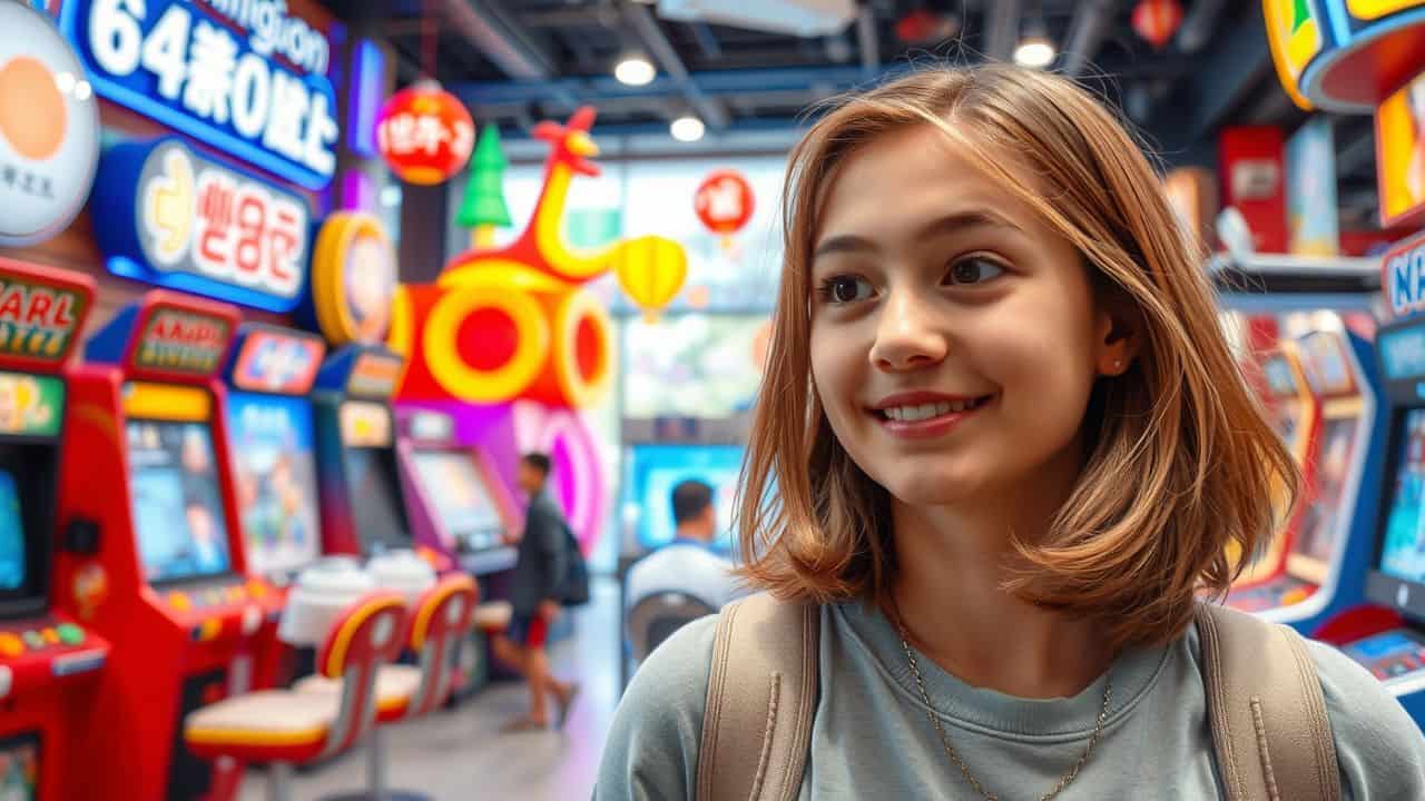 A teenager exploring the Seoul Animation Center with a curious expression.