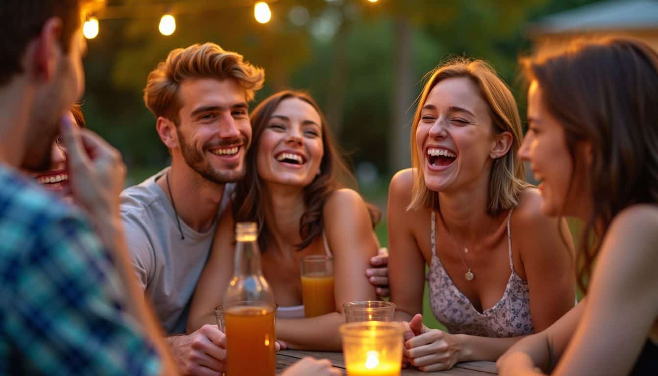 A group of young adults enjoying a backyard BBQ on a summer night.