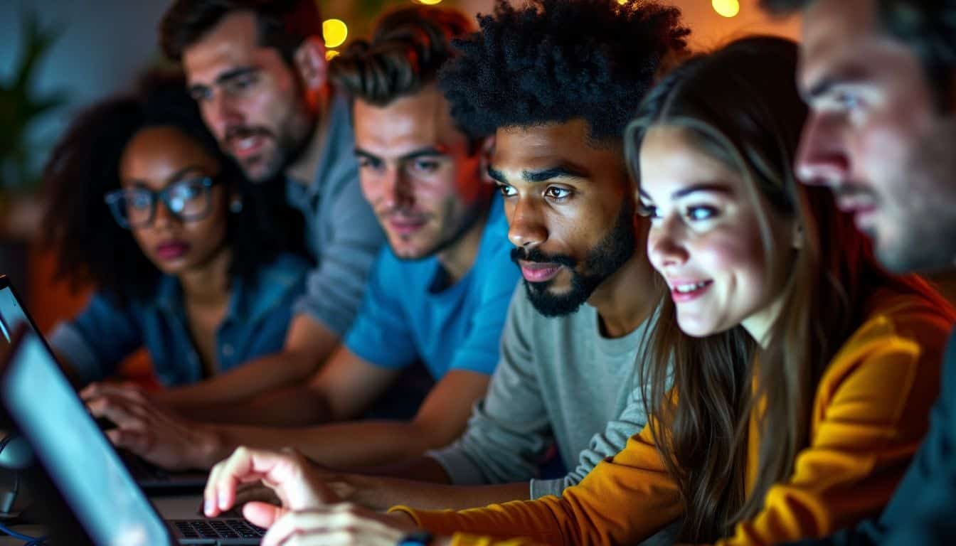 A group of young adults playing an online game together.